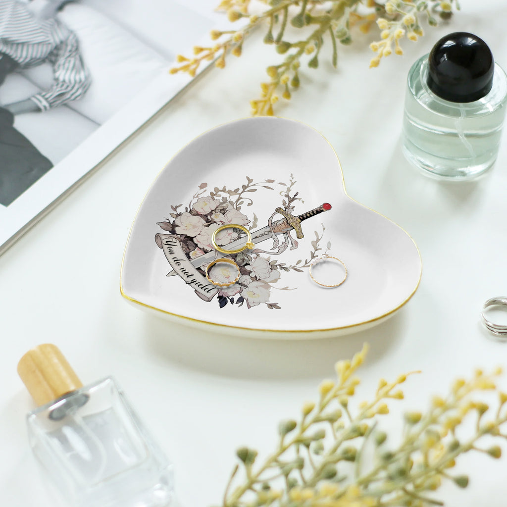 Throne of Glass Inspired Jewelry Dish, Floral Sword Ring Holder, You Do Not Yield Trinket Tray, Bookish Gift for Fantasy Reader Decor JDVLR01