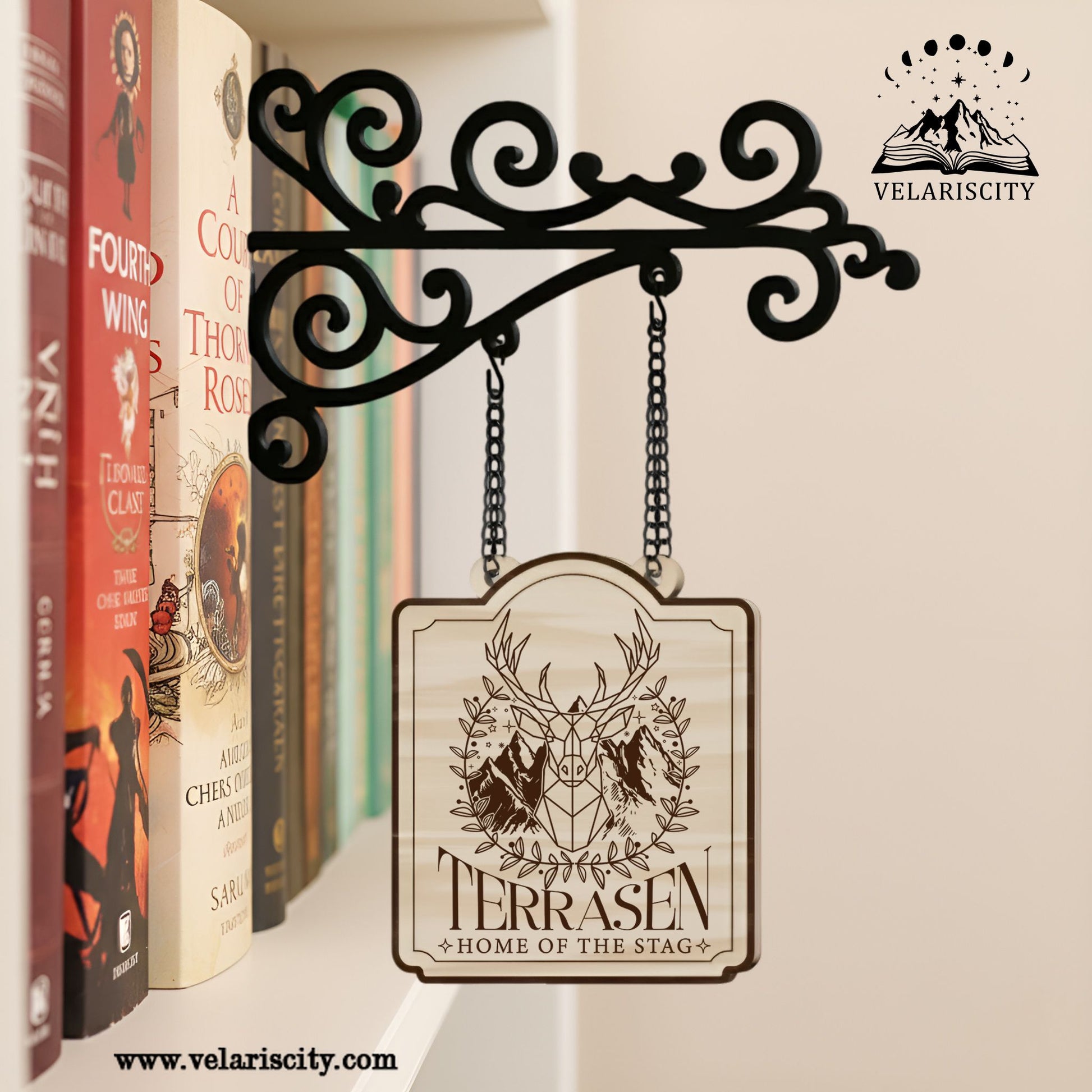 Terrasen Book Tavern Sign, Throne of Glass Inspired Decor, Fantasy Wooden Hanging Sign, Book Nook Shelf Ornament BSVLR01