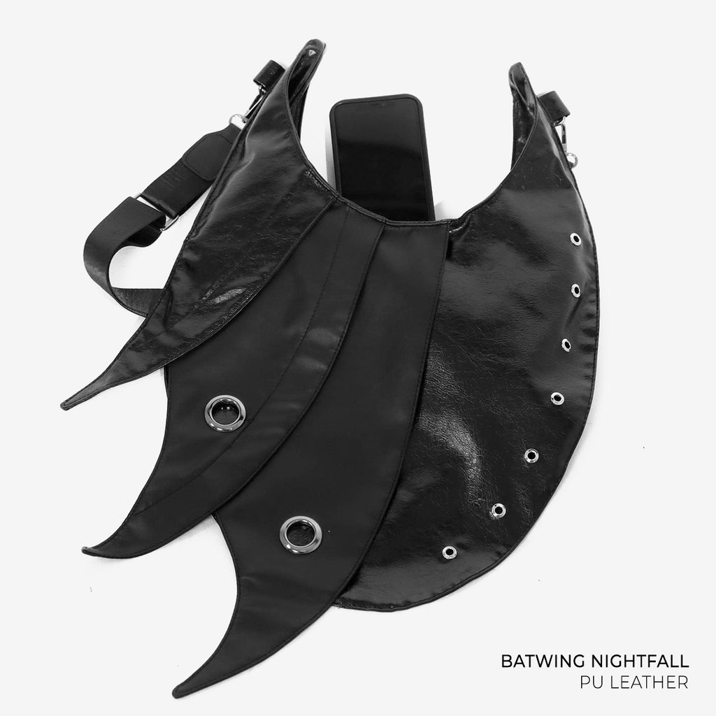 Black Dragon Silhouette Crossbody Bag, Batwing Nightfall Bag, Fantasy Dragon Inspired PU Leather Bag, Dark Academia Shoulder Bag