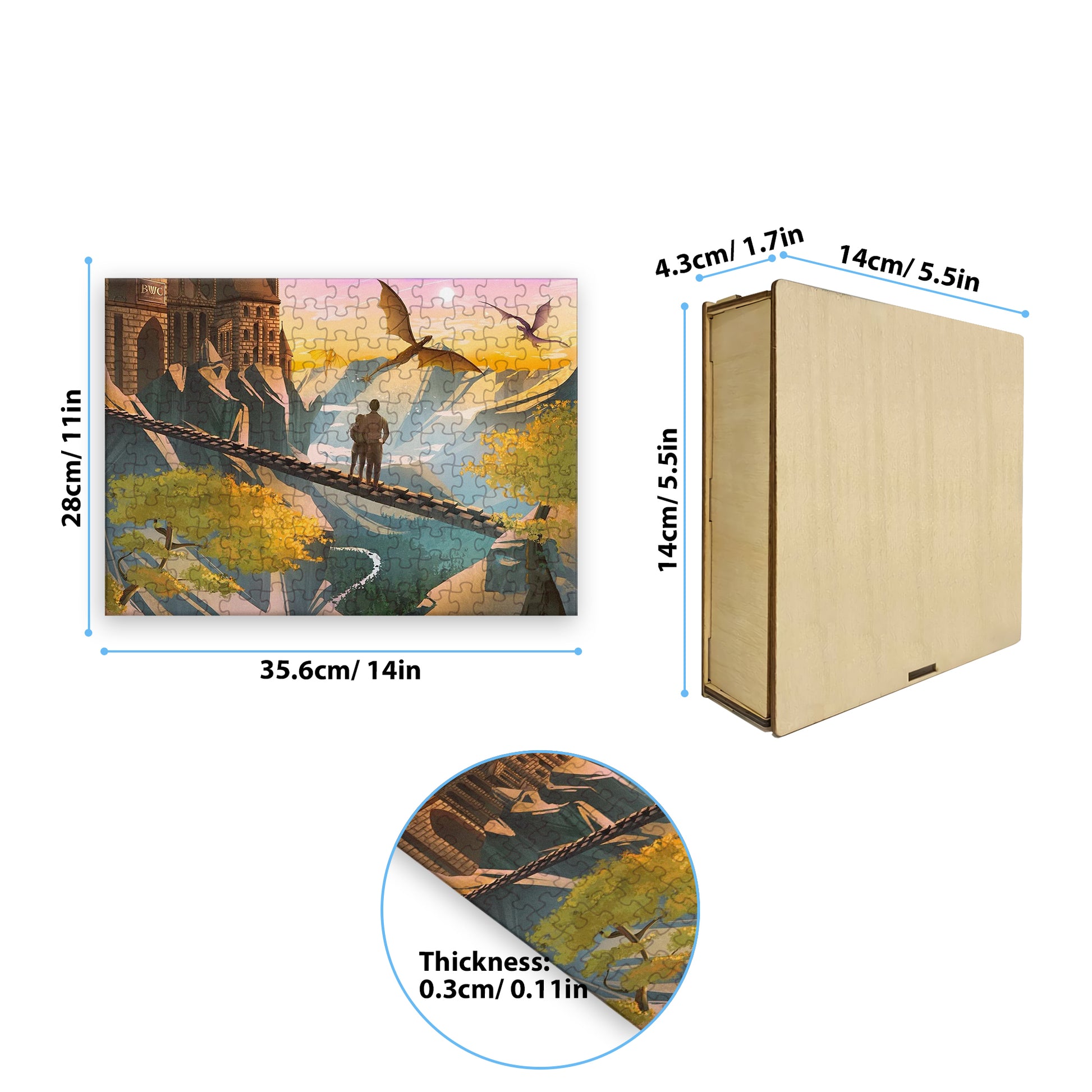 Fourth Wing Puzzle Violet & Xaden, Fantasy Wooden Jigsaw Puzzle with Dragons, Romantic Bookish Gift PVLR01