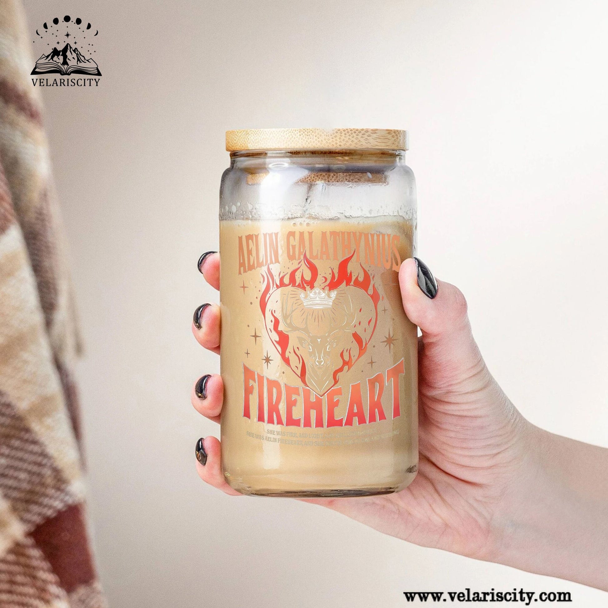 Aelin Galathynius Fireheart Glass Can Cup with Straw, Throne of Glass Bookish Gift, Fantasy Reader Drinkware GLVLR36