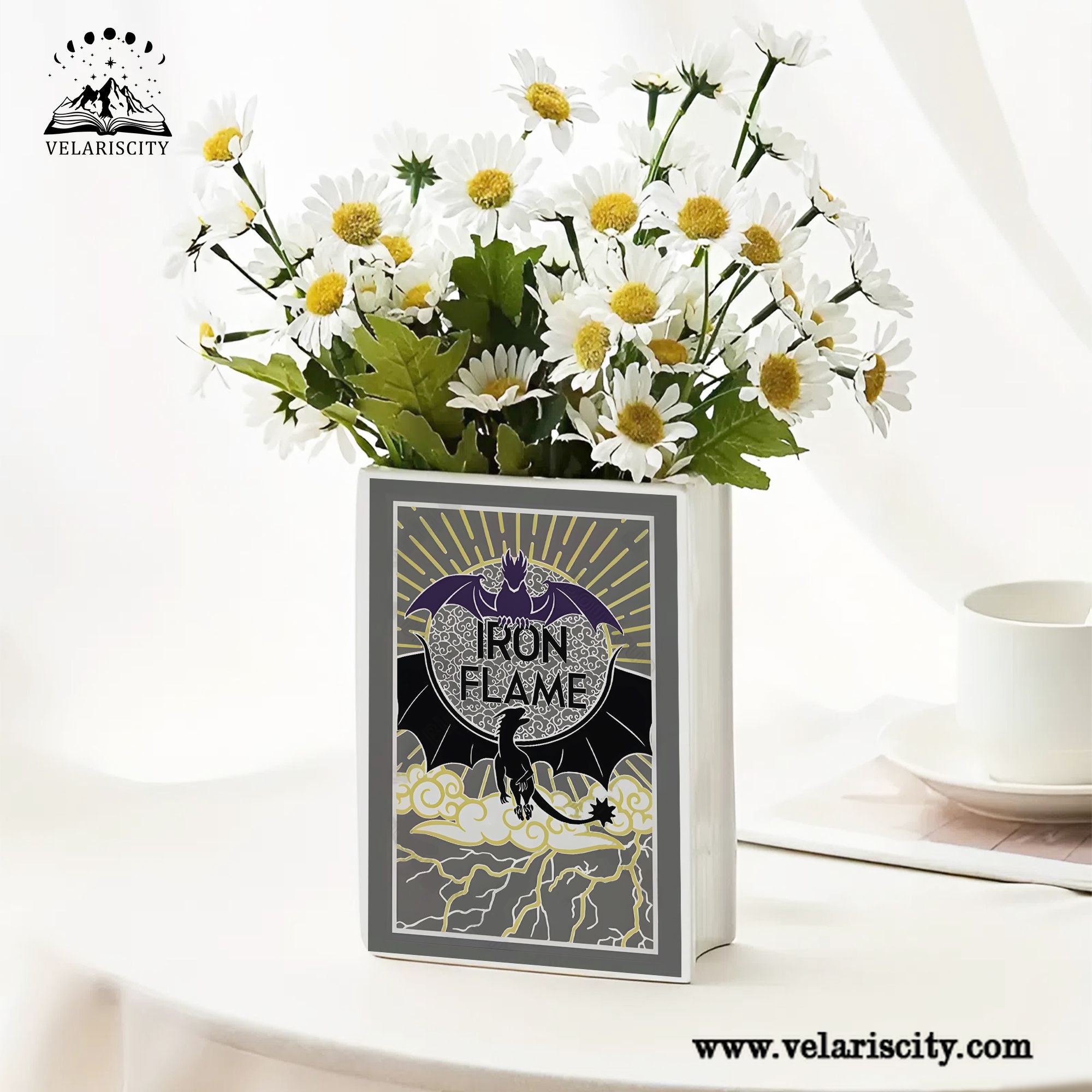 Iron Flame Ceramic Book Vase, Ceramic Fantasy Book Shaped Flower Vase, Fourth Wing Inspired Home Decor, Dragon Reader Gift for Book Lovers CVVRL01