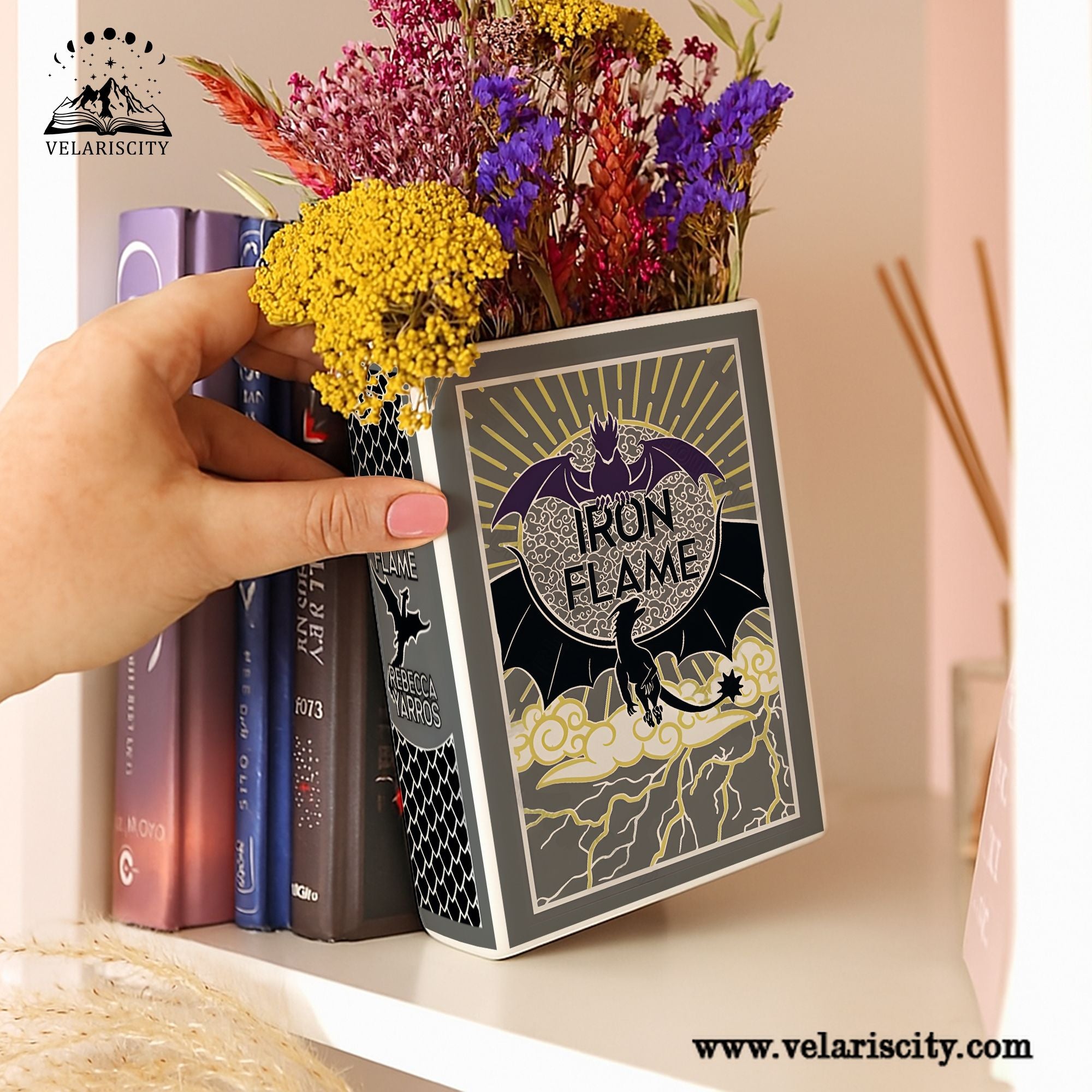Iron Flame Ceramic Book Vase, Ceramic Fantasy Book Shaped Flower Vase, Fourth Wing Inspired Home Decor, Dragon Reader Gift for Book Lovers CVVRL01