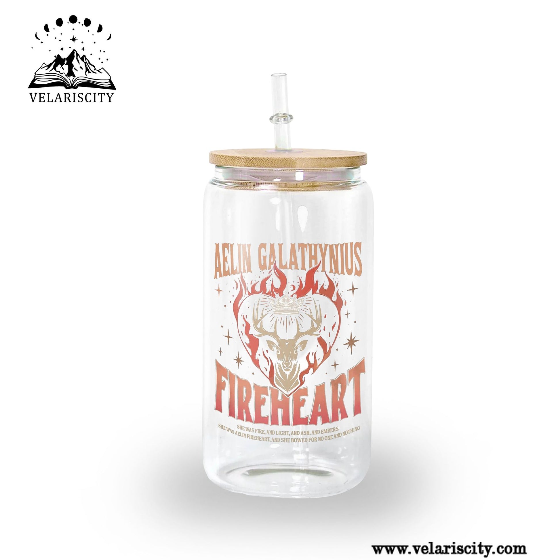 Aelin Galathynius Fireheart Glass Can Cup with Straw, Throne of Glass Bookish Gift, Fantasy Reader Drinkware GLVLR36