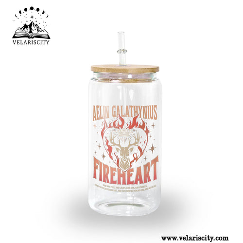 Aelin Galathynius Fireheart Glass Can Cup with Straw, Throne of Glass Bookish Gift, Fantasy Reader Drinkware GLVLR36
