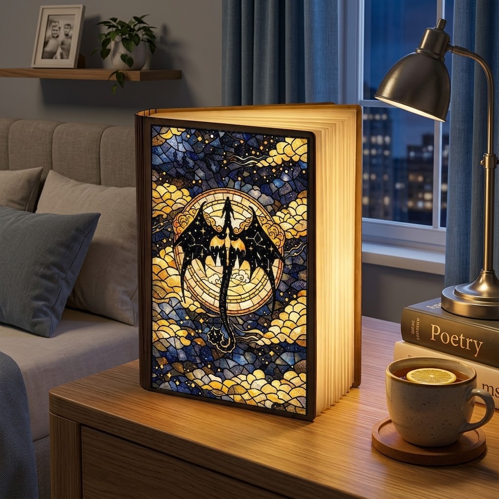 Fourth Wing Inspired Book Lamp, Fantasy Dragon Night Light, Book Lover Room Decor, Reader Gift, Cozy Bookish Lamp, Dark Fantasy Night Light BLVLR01