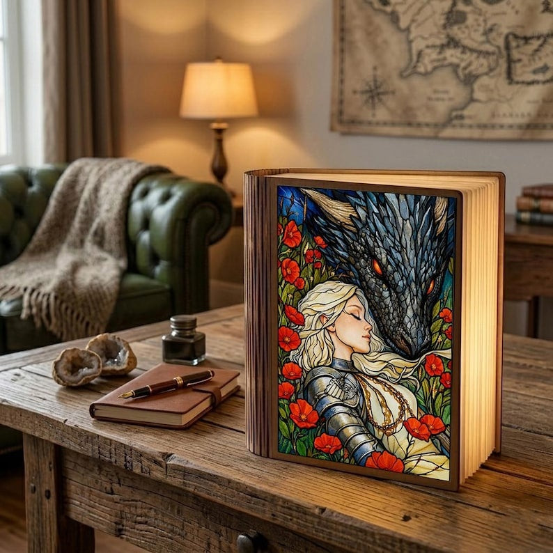 Manon Abraxos Book Lamp, Throne of Glass Night Light, Witch Kingdom Fantasy Decor, Reader Gift for Fans, Mystical Bookish Home Decor BLVLR10