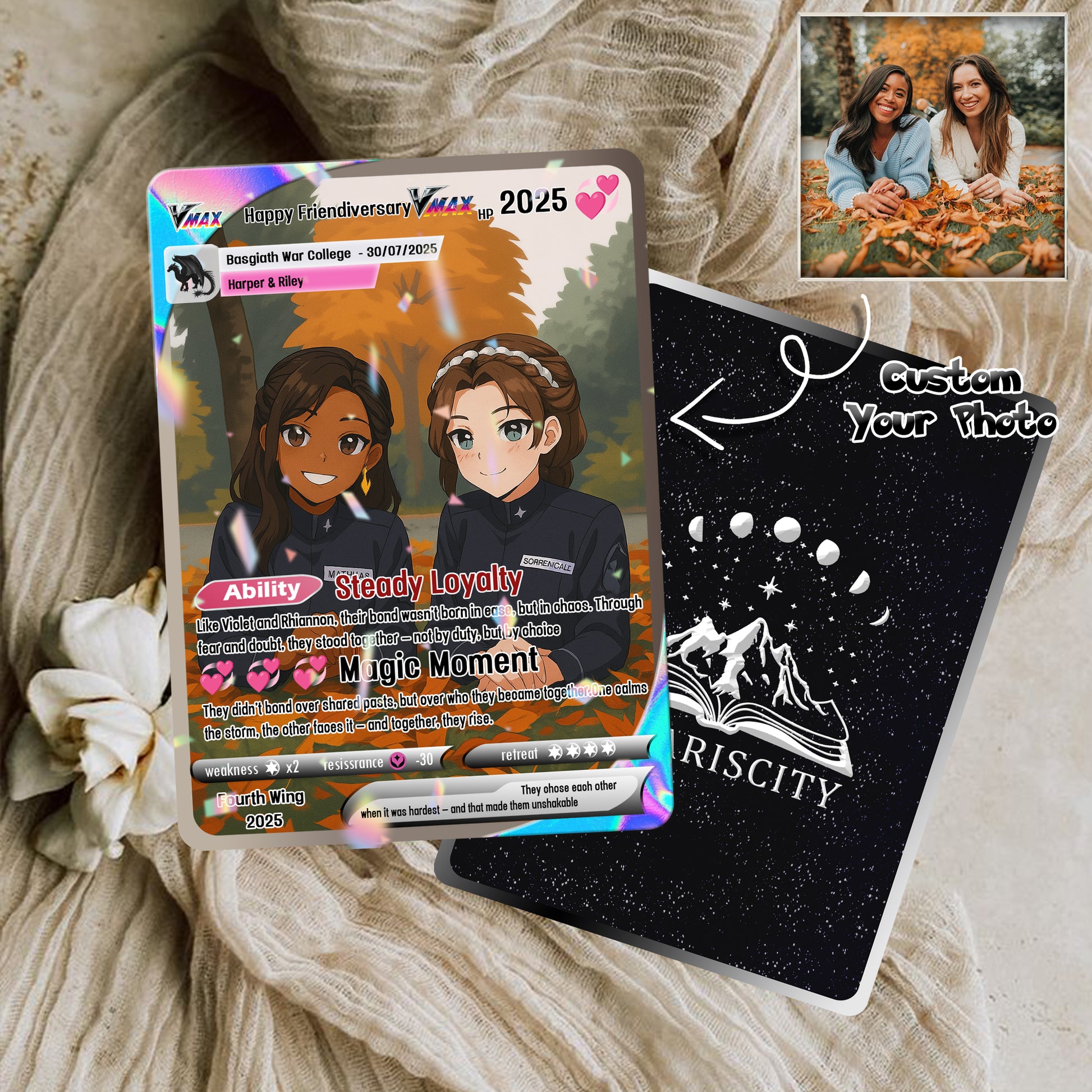 Happy Friendiversary Custom Card, Custom Photo Anime Card, Fourth Wing Card Gift, Custom Violet & Rhiannon Card Gift. CVLR032