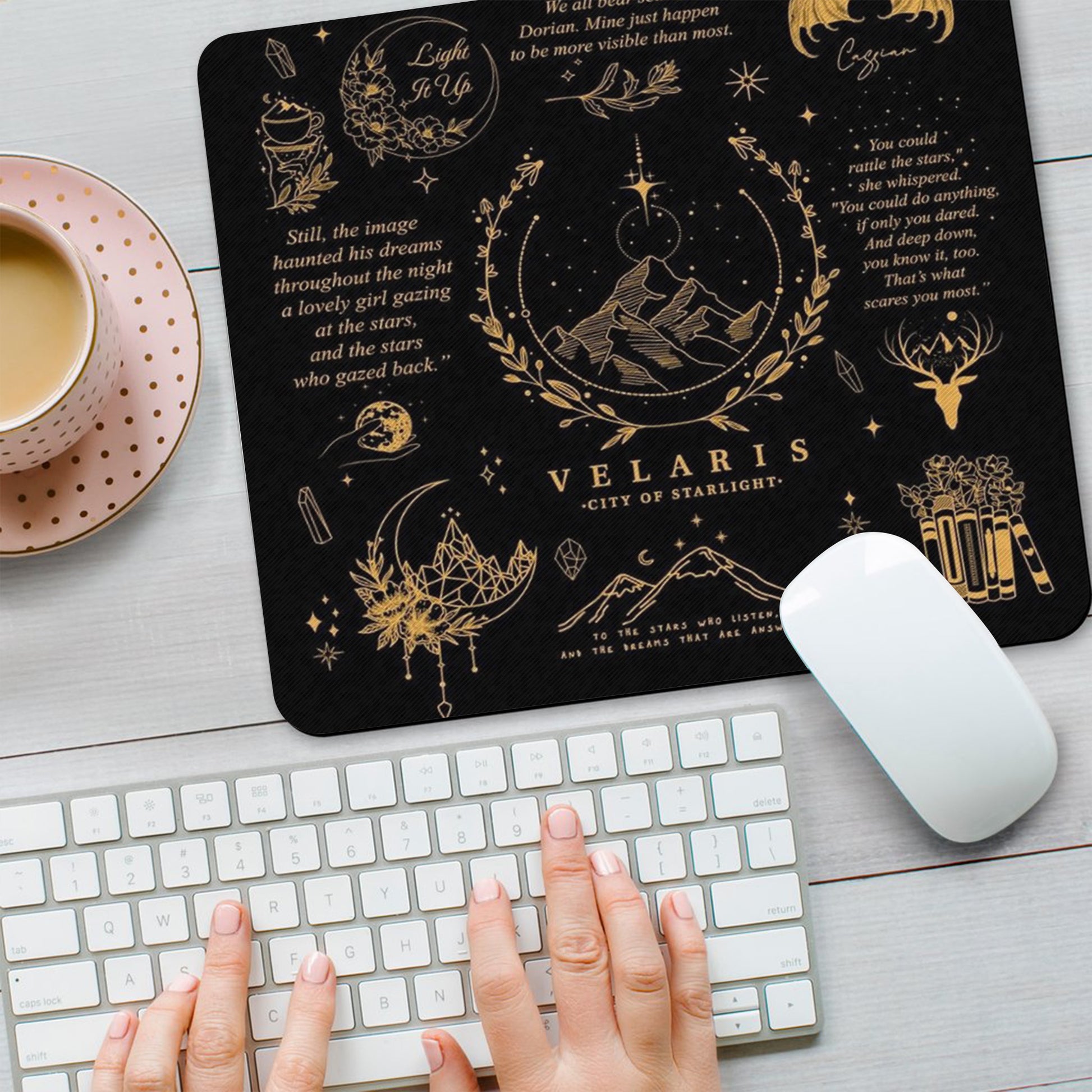 Velaris Desk Mat Black & Gold, ACOTAR City of Starlight Mouse Pad, A Court of Thorns and Roses Desk Pad DMVLR08