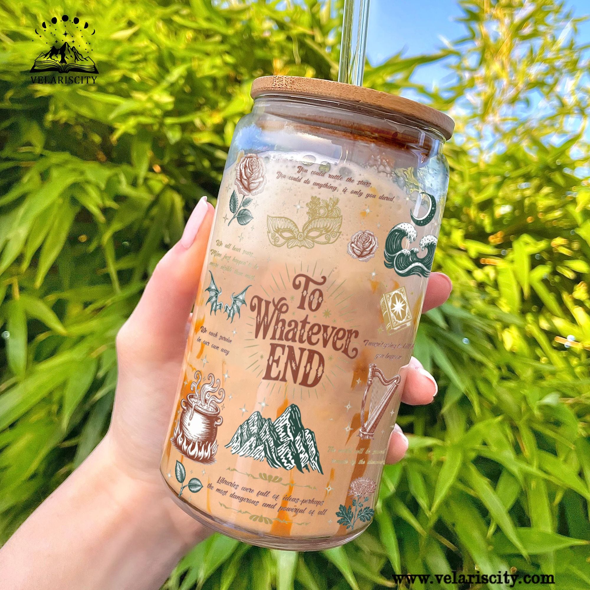 To Whatever End Glass Can Cup with Straw, ACOTAR Quote Tumbler, Feyre Rhysand Bookish Gift, Fantasy Drinkware GLVLR46