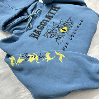 Embroidered Basgiath War College Hoodie, Fourth Wing embroidered hoodie, Dragon Rider embroidered Shirt