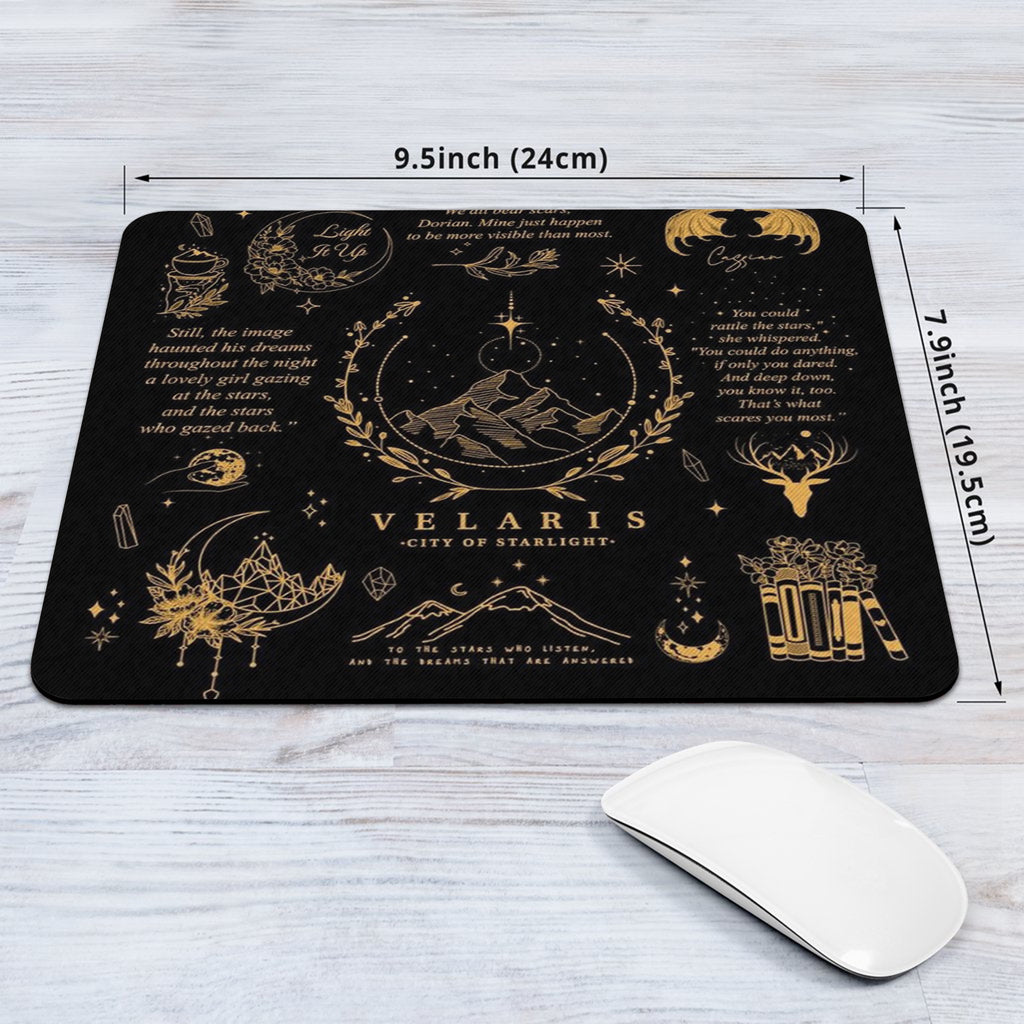 Velaris Desk Mat Black & Gold, ACOTAR City of Starlight Mouse Pad, A Court of Thorns and Roses Desk Pad DMVLR08