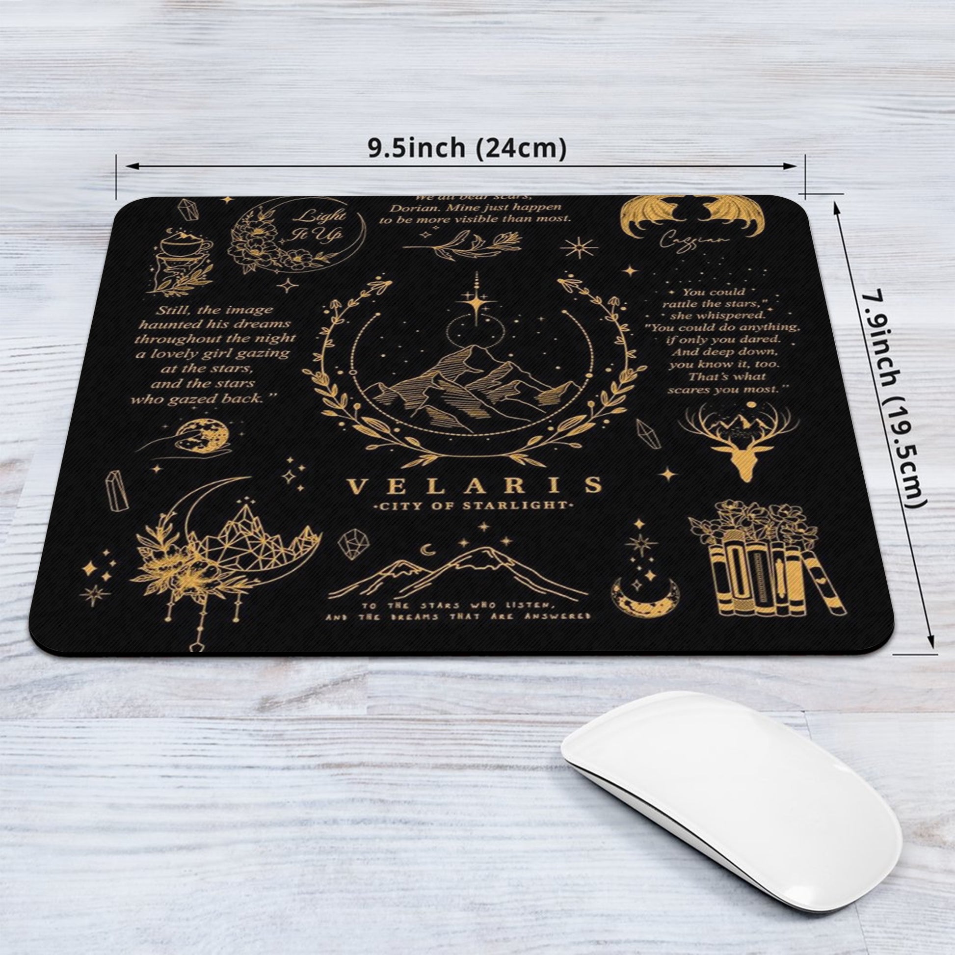 Velaris Desk Mat Black & Gold, ACOTAR City of Starlight Mouse Pad, A Court of Thorns and Roses Desk Pad DMVLR08