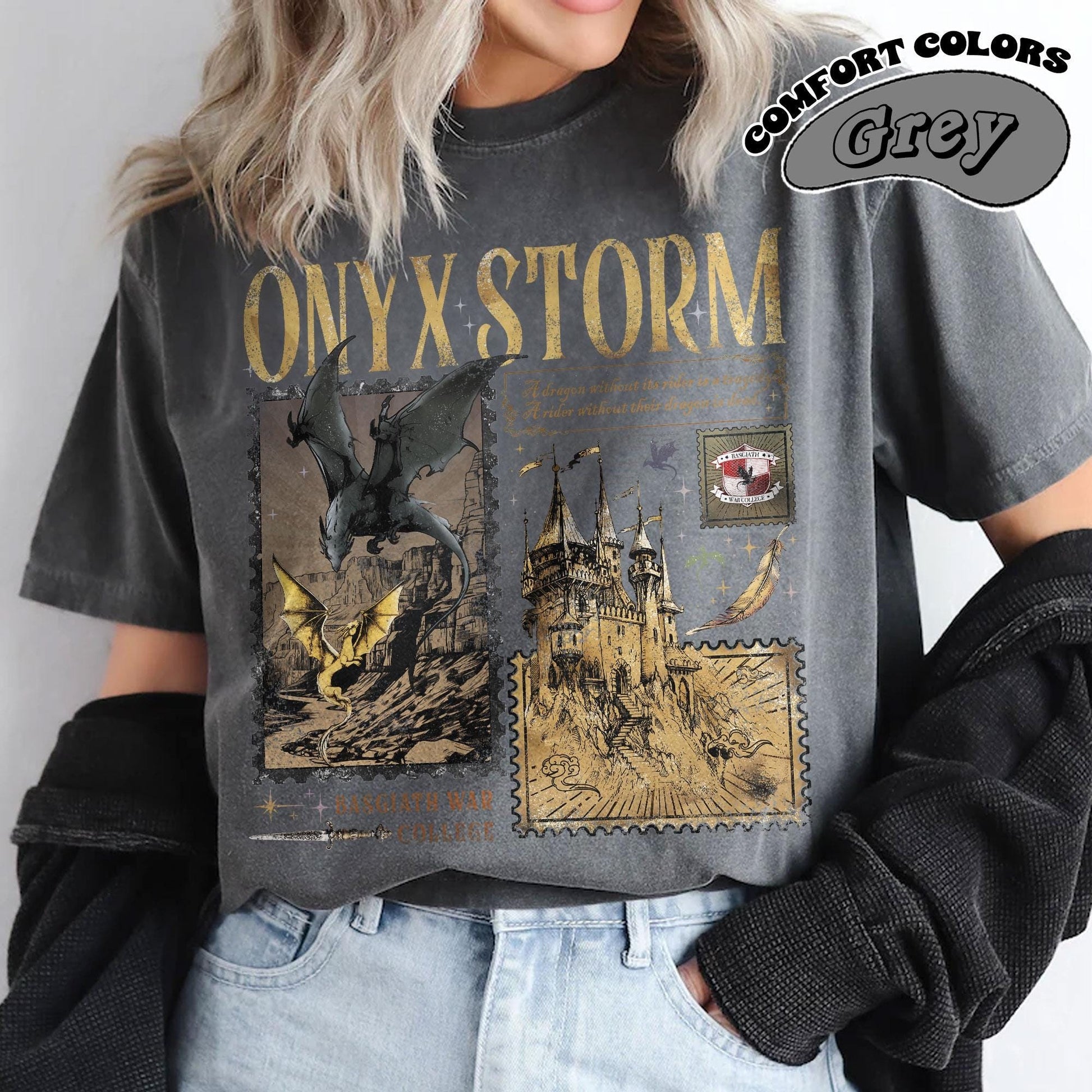 Onyx Storm Comfort Color T-Shirt, Fourth Wing Series Shirt, Dragon Rider, Bookish Tee Gift For Book Lover, Fantasy Book, Tairn&Andarna CFVLR48