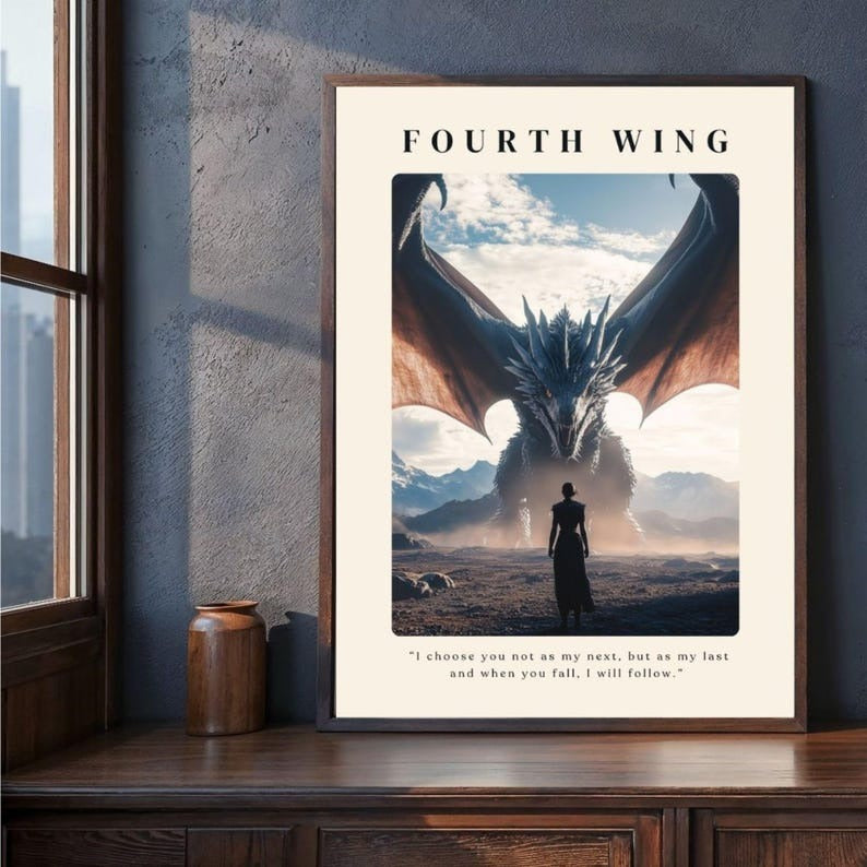 Fourth Wing Art Print - Basgiath War College Dragon Rider wall Decor Bookish Art Booknook Kit Book Lovers VLRP10