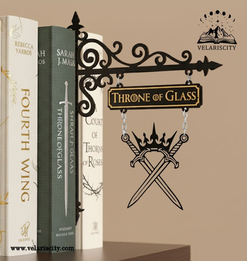 Throne of Glass Book Tavern Sign, Fantasy Sword and Crown Wooden Book Tracker, Bookish Wall Decor, Aelin Inspired Gift for Readers BSVLR30
