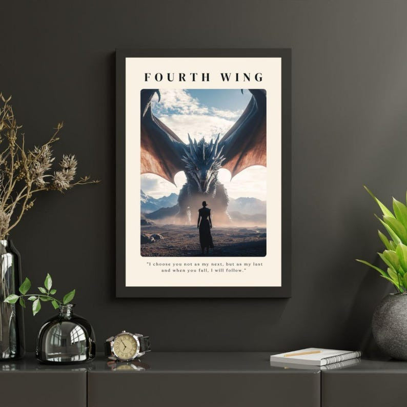 Fourth Wing Art Print - Basgiath War College Dragon Rider wall Decor Bookish Art Booknook Kit Book Lovers VLRP10