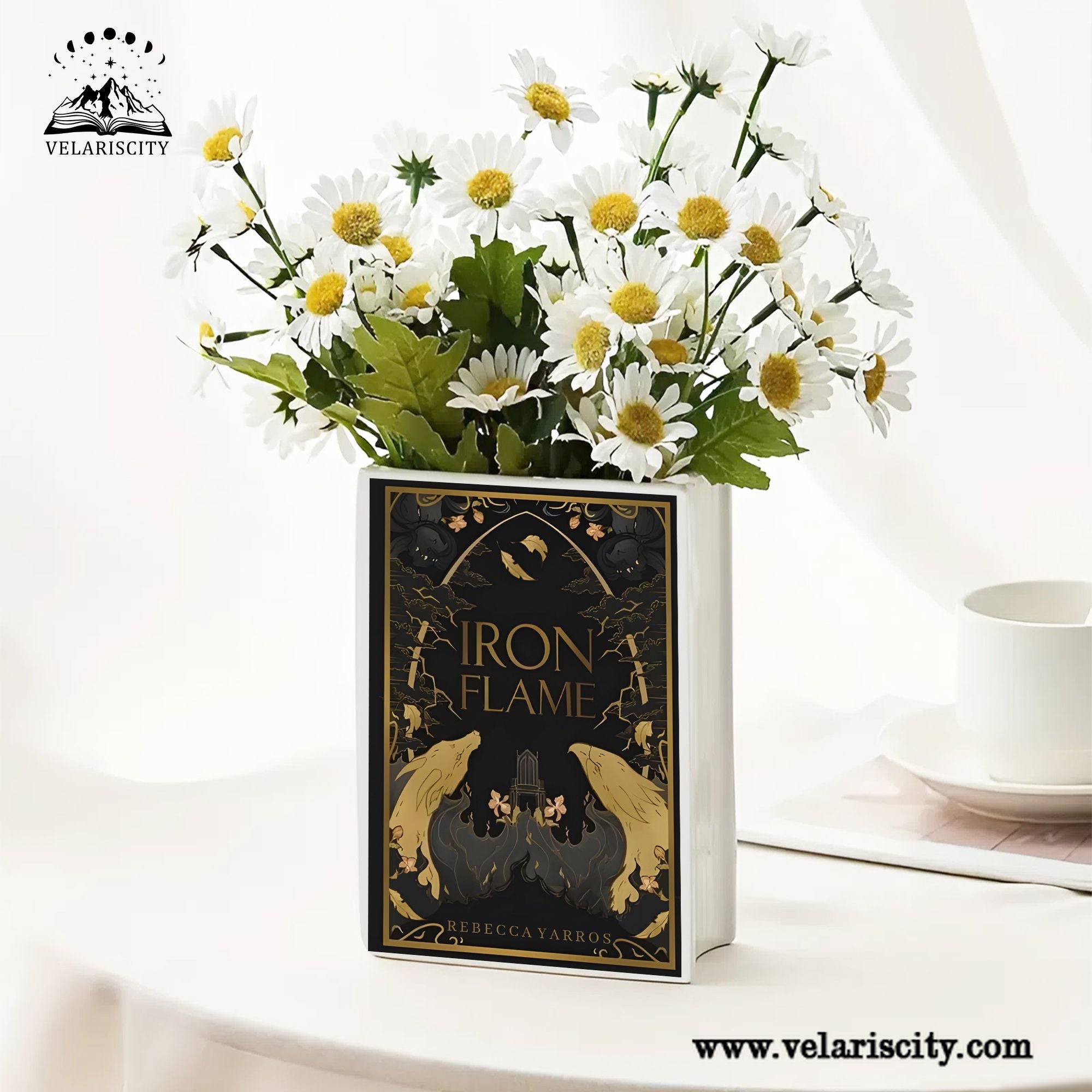 Iron Flame Ceramic Book Vase, Dark Fantasy Dragon Decor, Gothic Aesthetic Gift for Book Lovers and Empyrean Fans CVVRL10