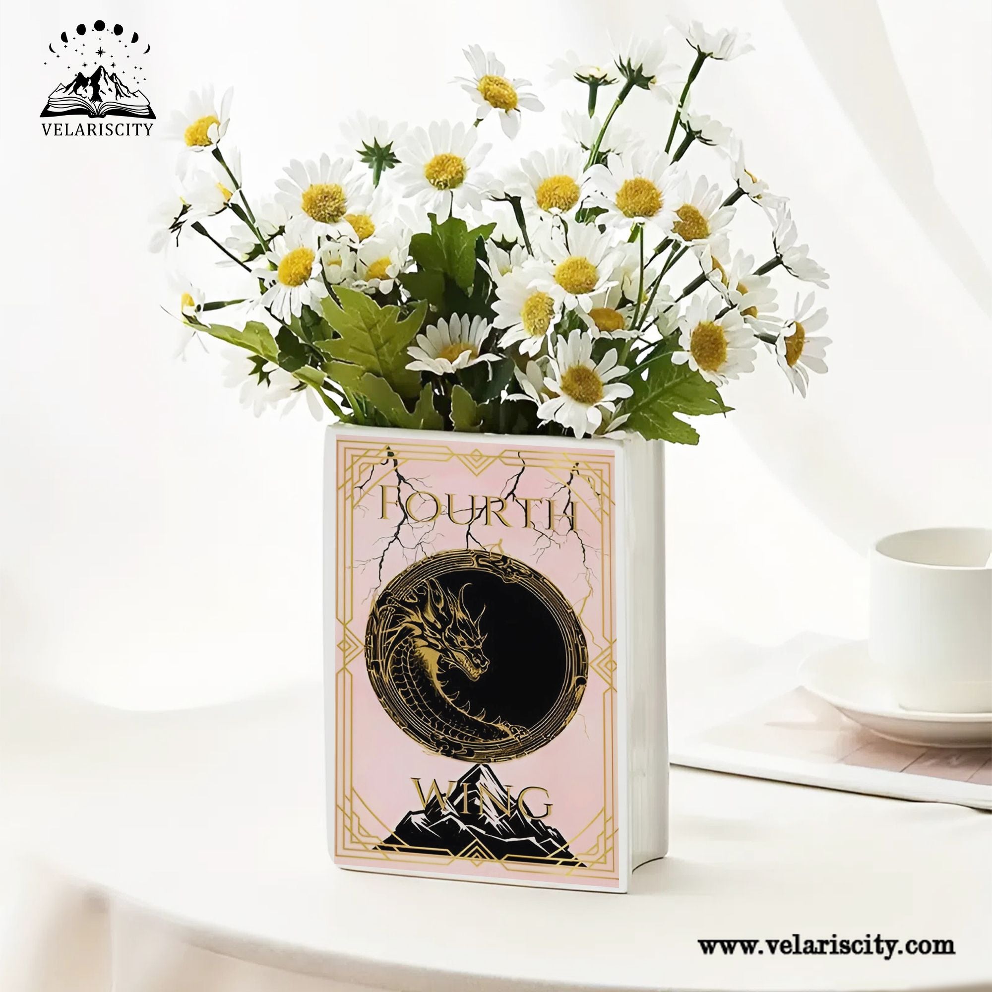 Fourth Wing Ceramic Book Vase, Fantasy Dragon Decor, Book Lover Gift, Bookish Shelf Accent, Romantic Fantasy Home Decoration CVVLR39