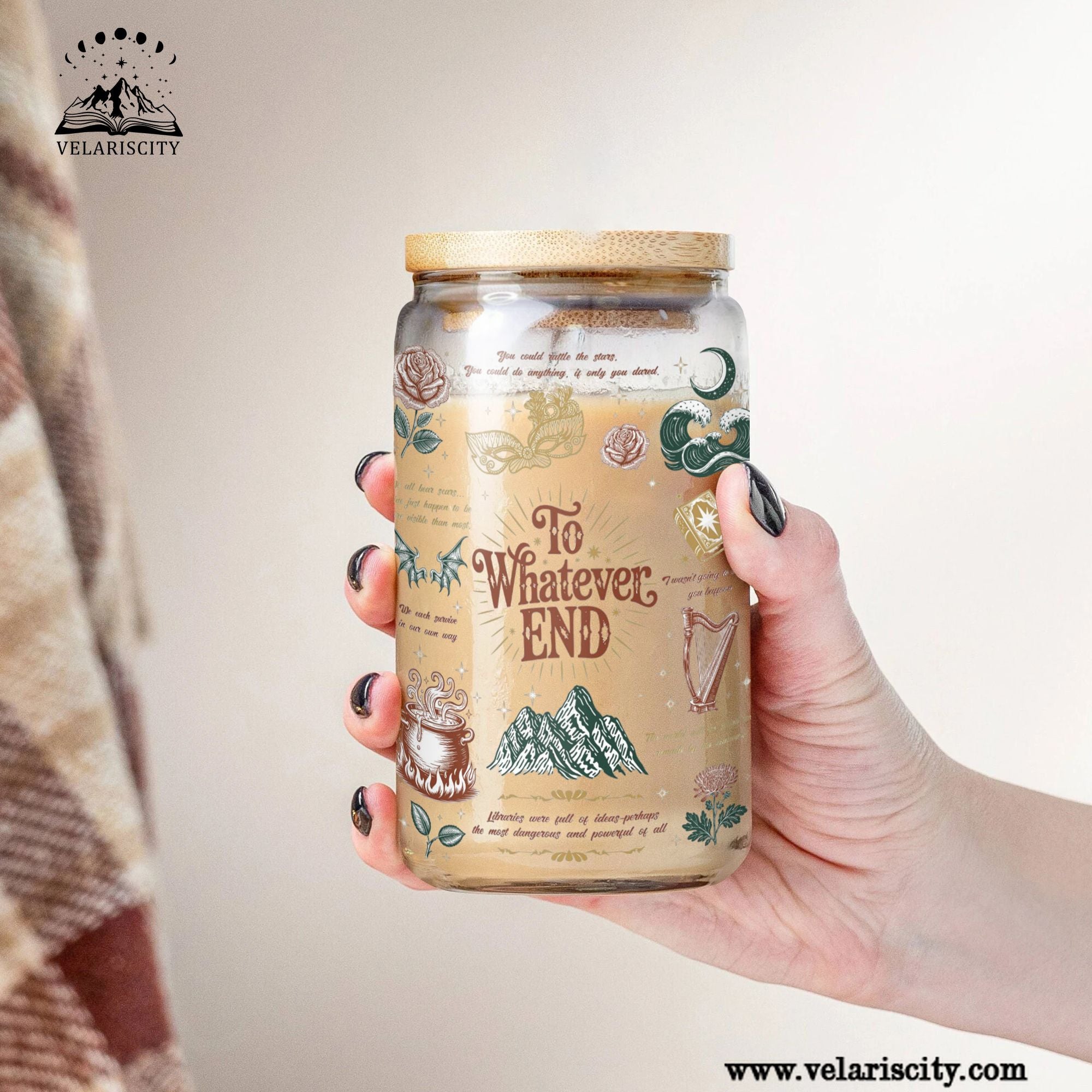 To Whatever End Glass Can Cup with Straw, ACOTAR Quote Tumbler, Feyre Rhysand Bookish Gift, Fantasy Drinkware GLVLR46