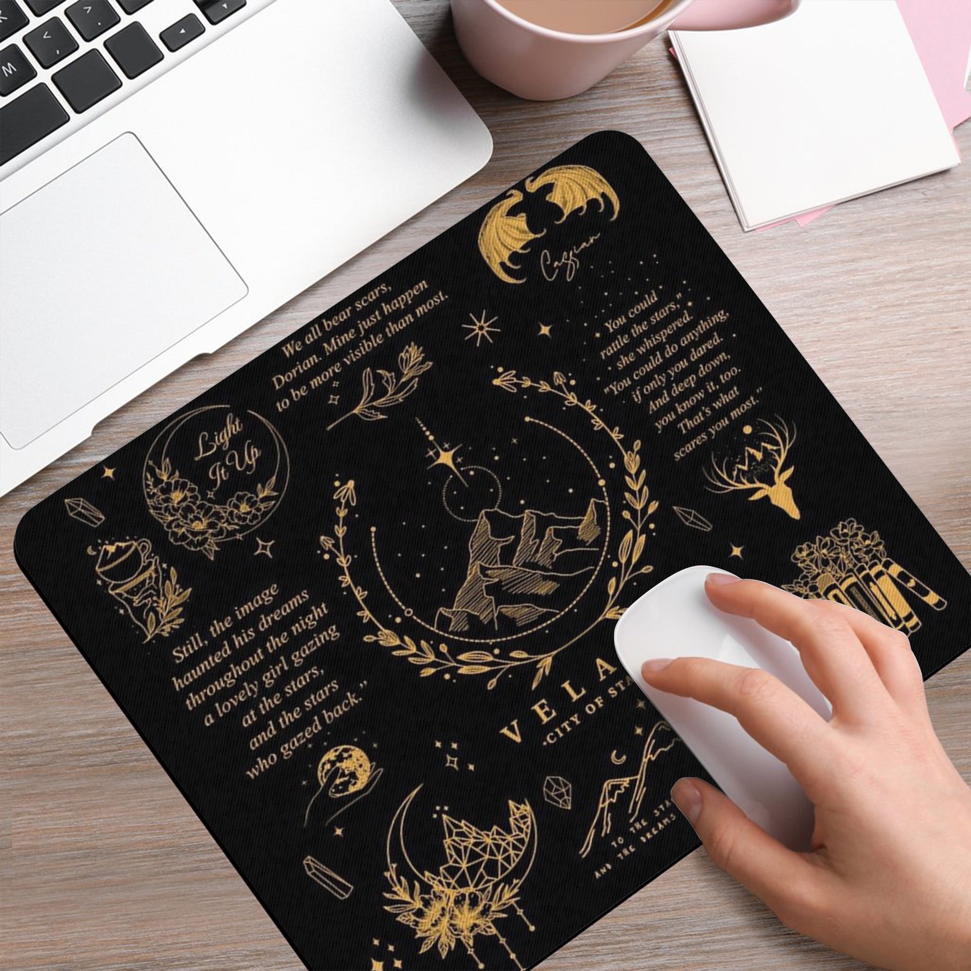 Velaris Desk Mat Black & Gold, ACOTAR City of Starlight Mouse Pad, A Court of Thorns and Roses Desk Pad DMVLR08