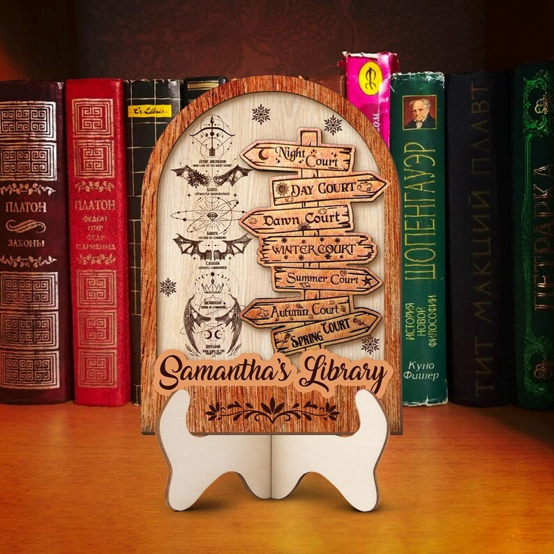 Personalized ACOTAR Inspired Book Sign, Wooden Fantasy Book Decor, Night Court Seasonal Courts Library Display Gift BTVLR46