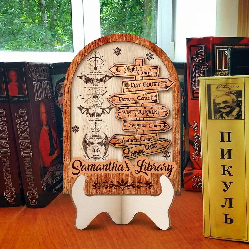 Personalized ACOTAR Inspired Book Sign, Wooden Fantasy Book Decor, Night Court Seasonal Courts Library Display Gift BTVLR46