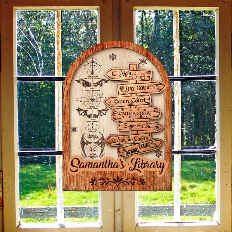 Personalized ACOTAR Inspired Book Sign, Wooden Fantasy Book Decor, Night Court Seasonal Courts Library Display Gift BTVLR46
