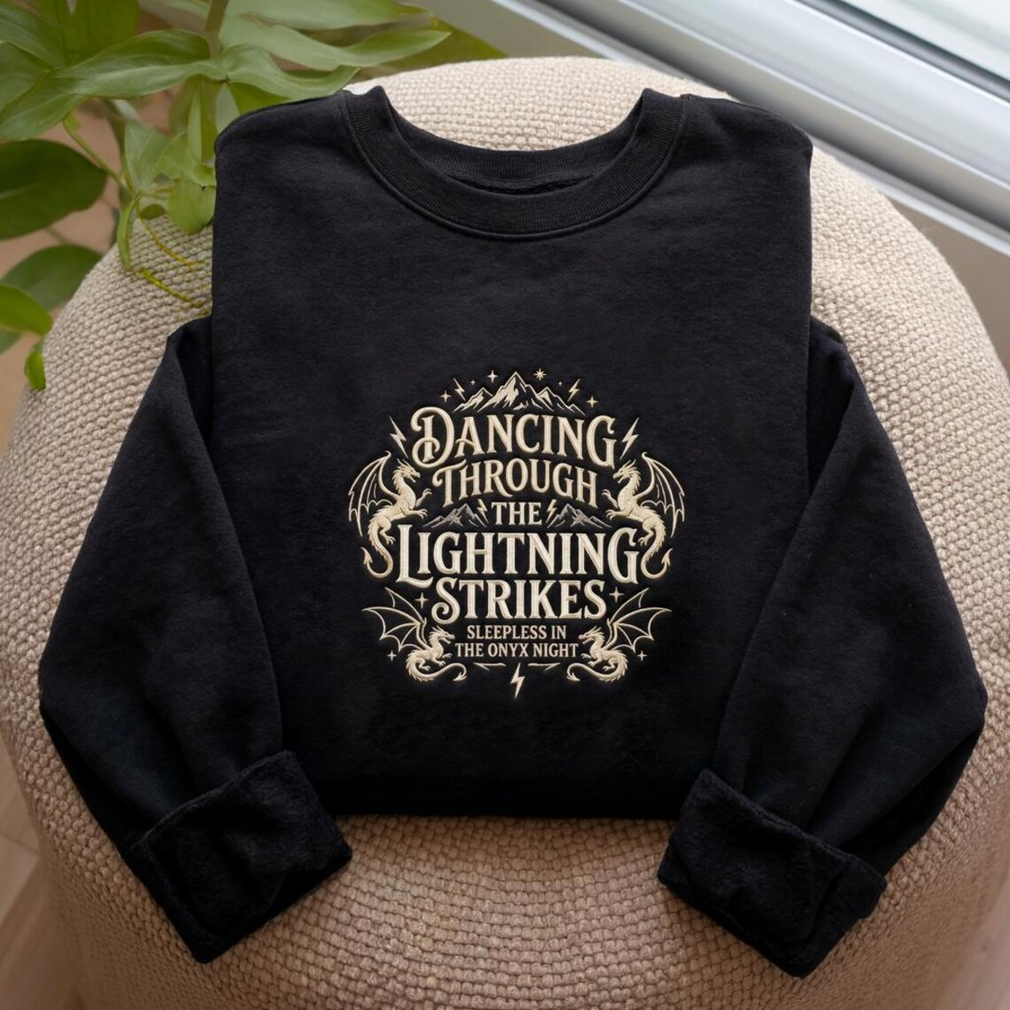 Dancing Through the Lightning Strikes Sweatshirt, Fantasy Dragon Reader Crewneck, Bookish Gift for Romantasy Lovers VEMB74