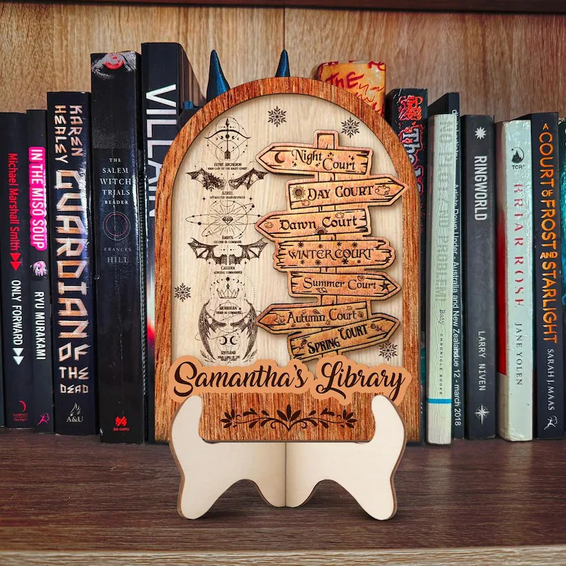 Personalized ACOTAR Inspired Book Sign, Wooden Fantasy Book Decor, Night Court Seasonal Courts Library Display Gift BTVLR46