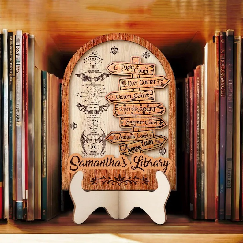 Personalized ACOTAR Inspired Book Sign, Wooden Fantasy Book Decor, Night Court Seasonal Courts Library Display Gift BTVLR46