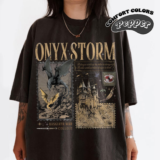 Onyx Storm Comfort Color T-Shirt, Fourth Wing Series Shirt, Dragon Rider, Bookish Tee Gift For Book Lover, Fantasy Book, Tairn&Andarna CFVLR48