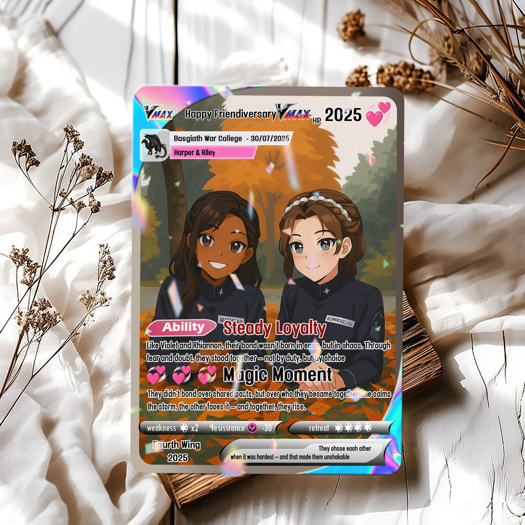 Happy Friendiversary Custom Card, Custom Photo Anime Card, Fourth Wing Card Gift, Custom Violet & Rhiannon Card Gift. CVLR032
