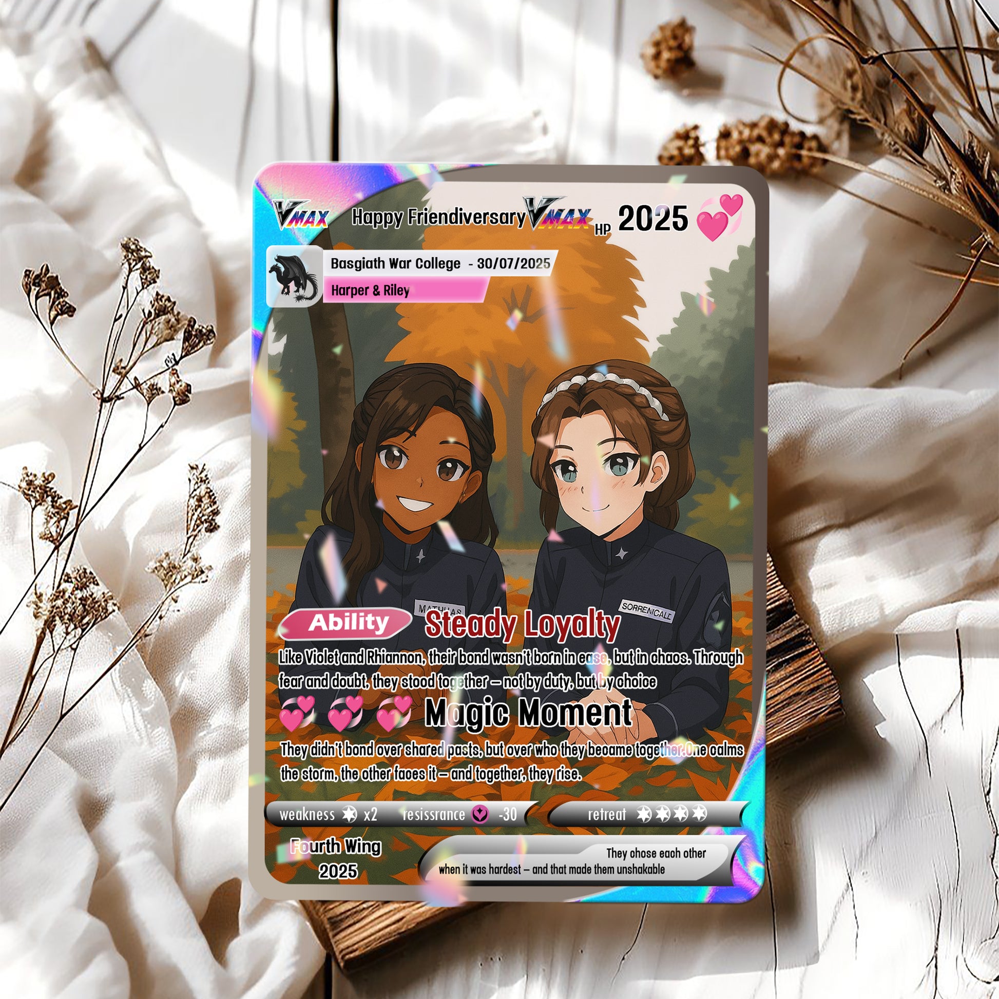 Happy Friendiversary Custom Card, Custom Photo Anime Card, Fourth Wing Card Gift, Custom Violet & Rhiannon Card Gift. CVLR032