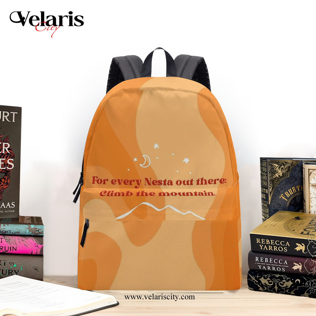 ACOTAR Backpack, Nesta Quote Climb the Mountain, Bookish Gift for Sarah J Maas Fans BPVLR11