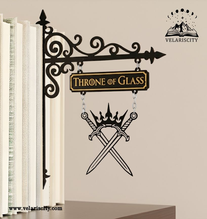 Throne of Glass Book Tavern Sign, Fantasy Sword and Crown Wooden Book Tracker, Bookish Wall Decor, Aelin Inspired Gift for Readers BSVLR30