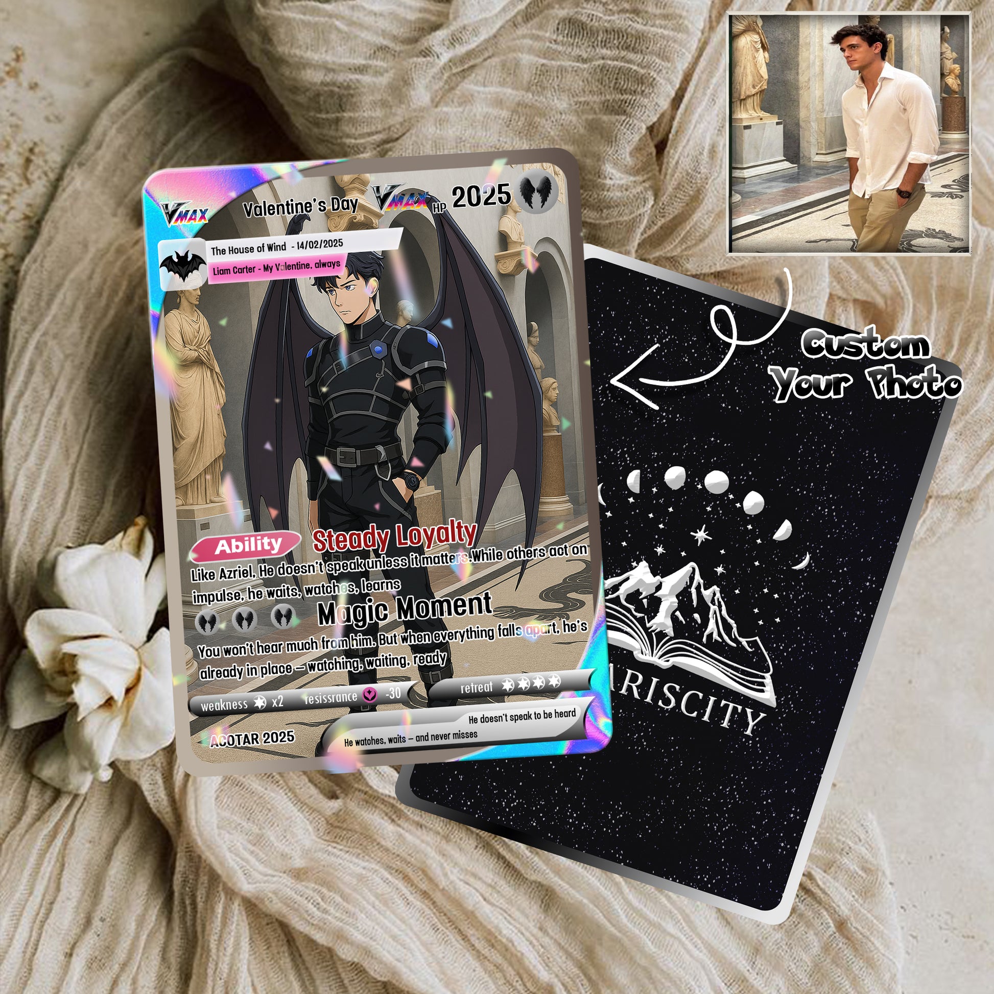 Valentine's Day Custom Card, Custom Photo Anime Card, ACOTAR Card Gift, Custom Azriel Card Gift. CVLR033