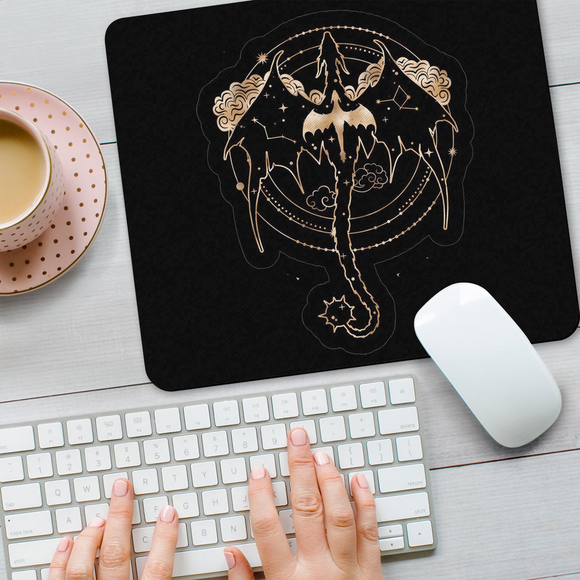 Fourth Wing Dragon Desk Mat, Gold Dragon Mouse Pad, Empyrean Series Desk Pad for Readers & Gamers DMVLR09