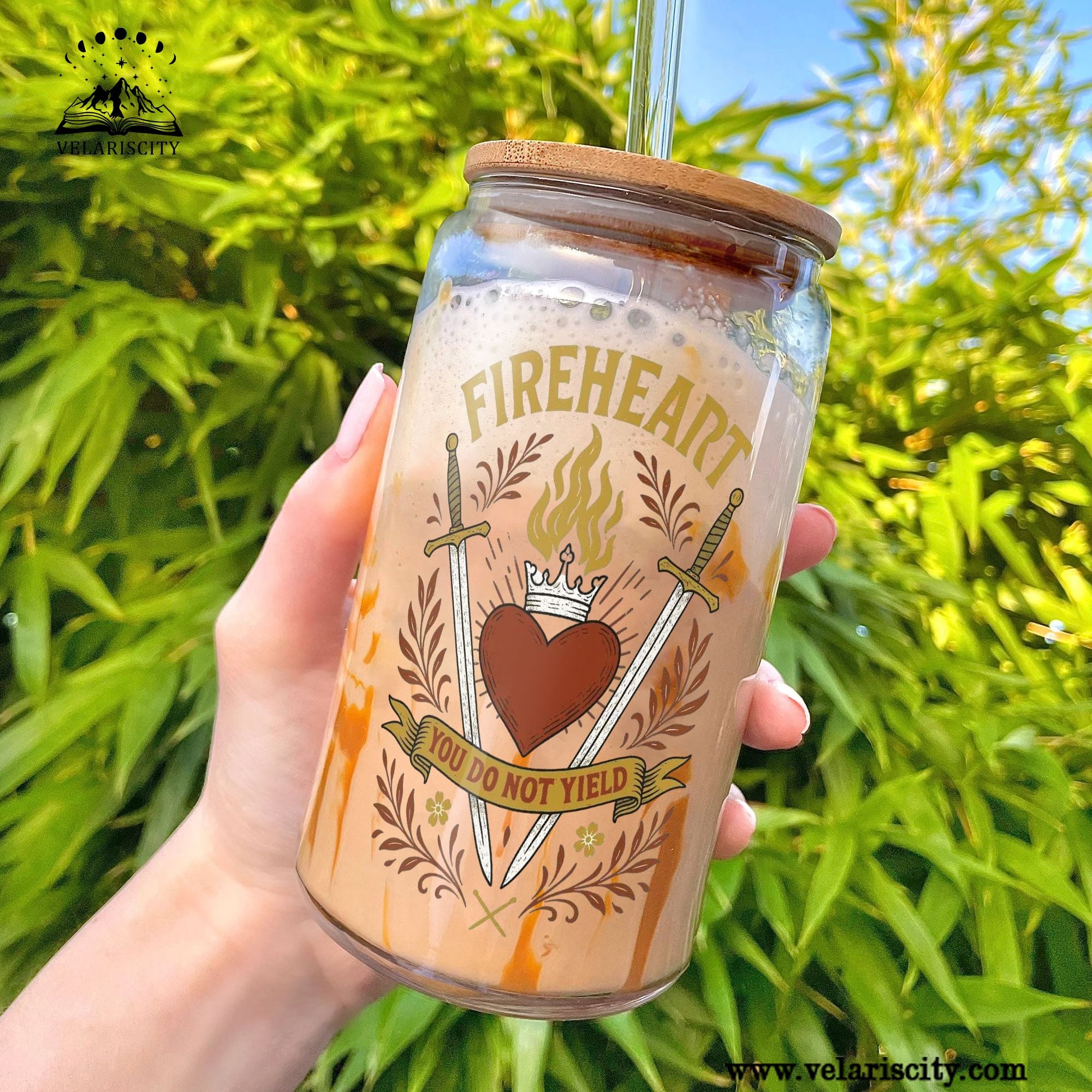 Fireheart You Do Not Yield Glass Can Cup with Straw, Aelin Galathynius Throne of Glass Tumbler, Bookish Fantasy Gift GLVLR40