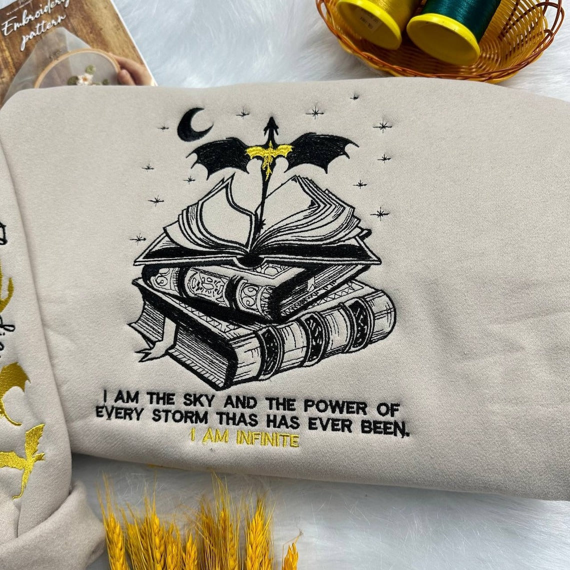 Embroidered I Am Infinite Sweatshirt, I Am The Sky And The Power Of Every Storm That Has Sweatshirt, VEMB04