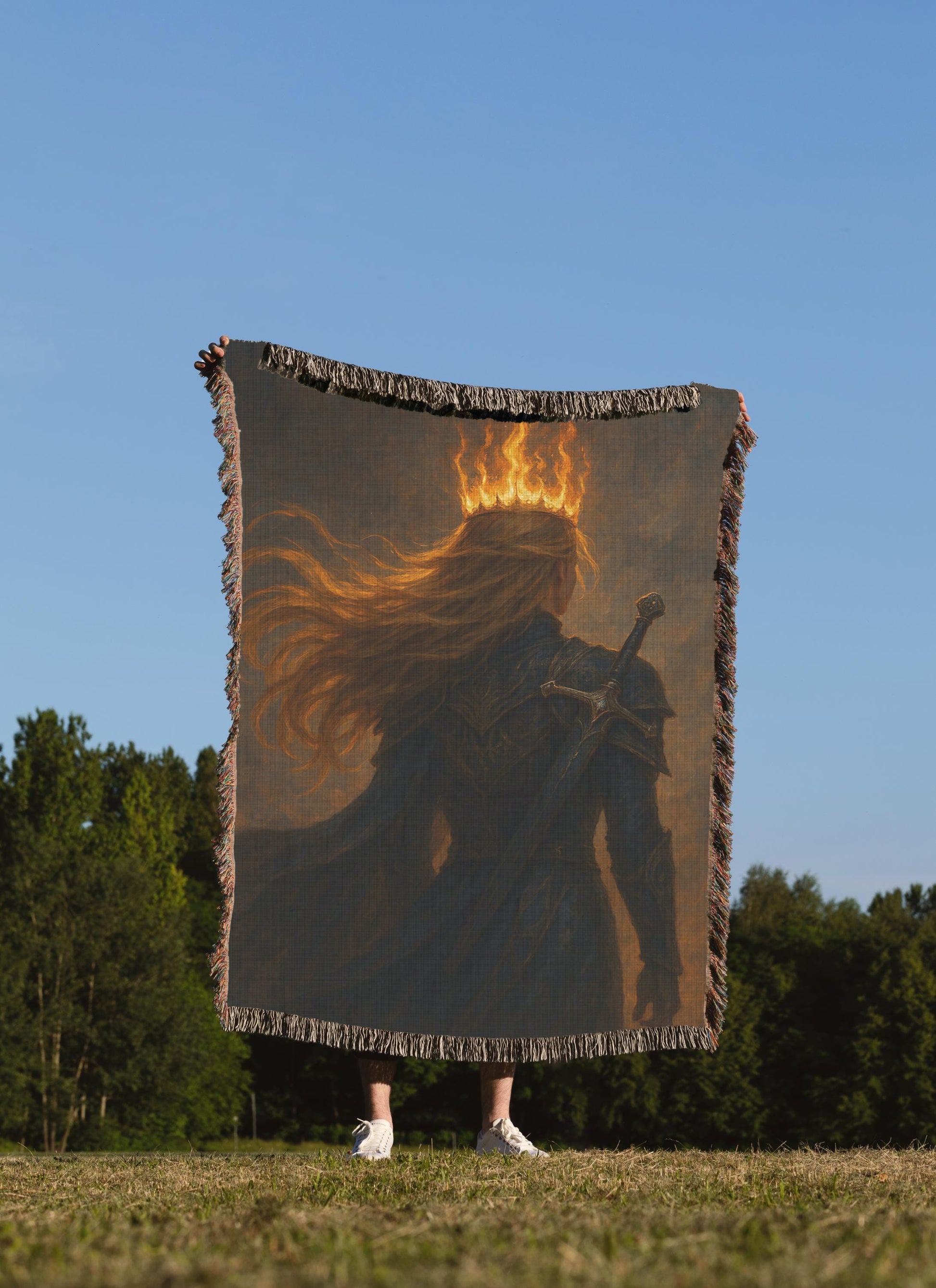 Aelin Throne of Glass Woven Blanket, Fantasy Crown and Sword Design Throw, Fire Queen Inspired Home Decor, Perfect Gift for Fantasy Fans BKVLR11