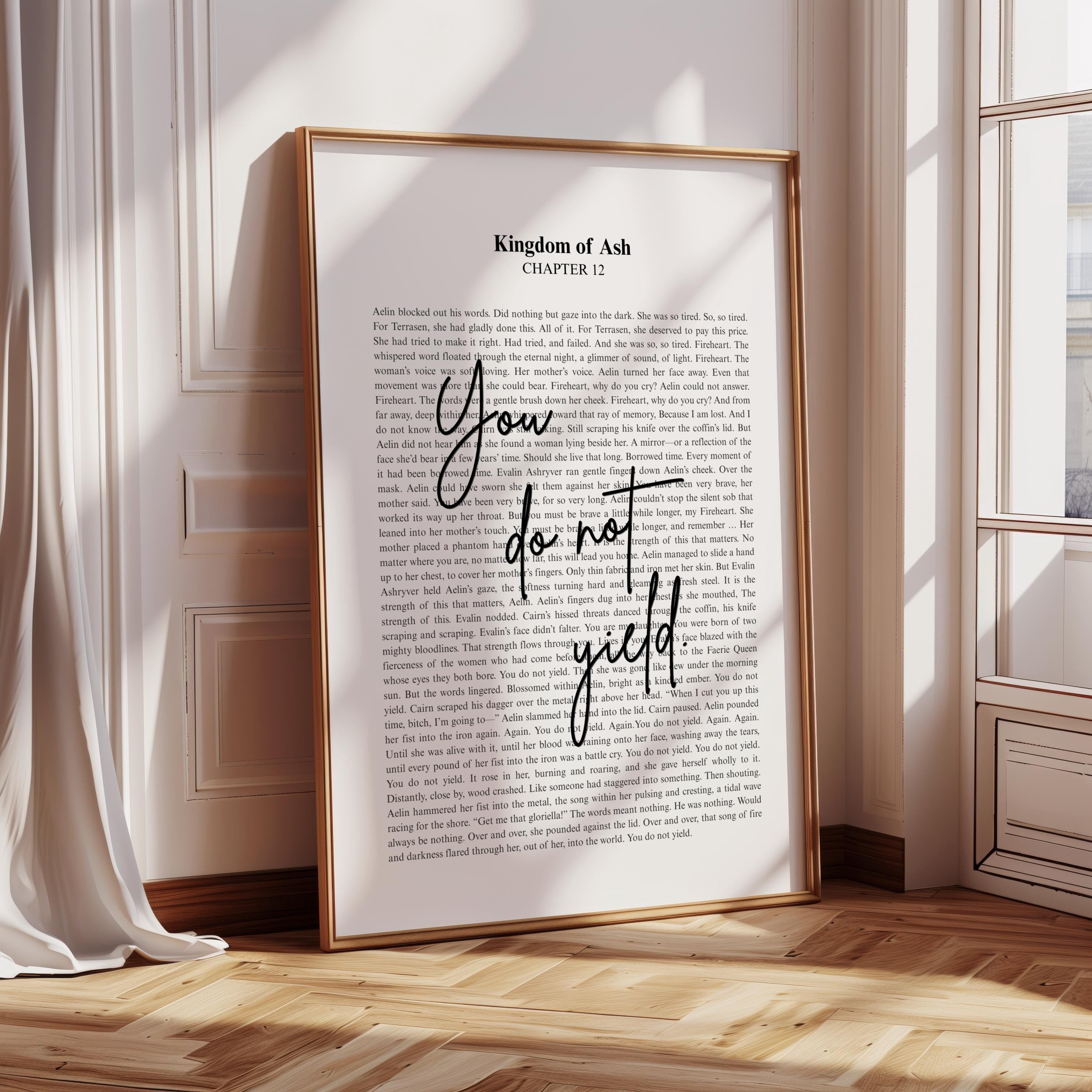 You do not yield, Throne of Glass Poster, Aelin Galathynius, Sarah J Maas Quote, Minimalistic Bookish Quote Print Art, Kingdom of Ash VLRP42