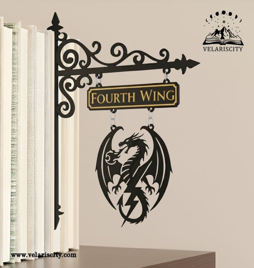 Fourth Wing Book Tavern Sign, Dragon Emblem Wooden Book Tracker, Basgiath Decor, Fantasy Wall Hanging, Gift for Dragon Lovers BSVLR31