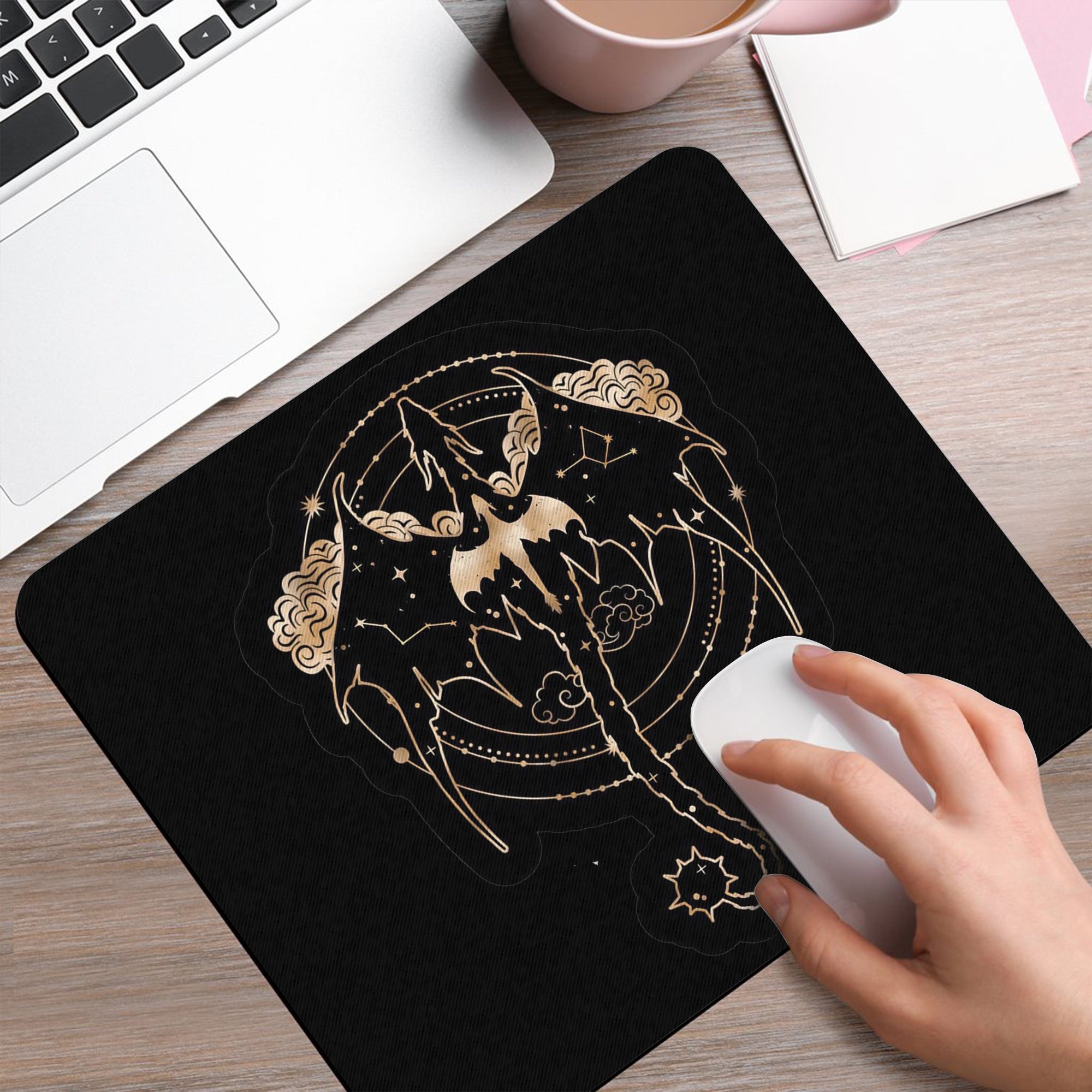 Fourth Wing Dragon Desk Mat, Gold Dragon Mouse Pad, Empyrean Series Desk Pad for Readers & Gamers DMVLR09