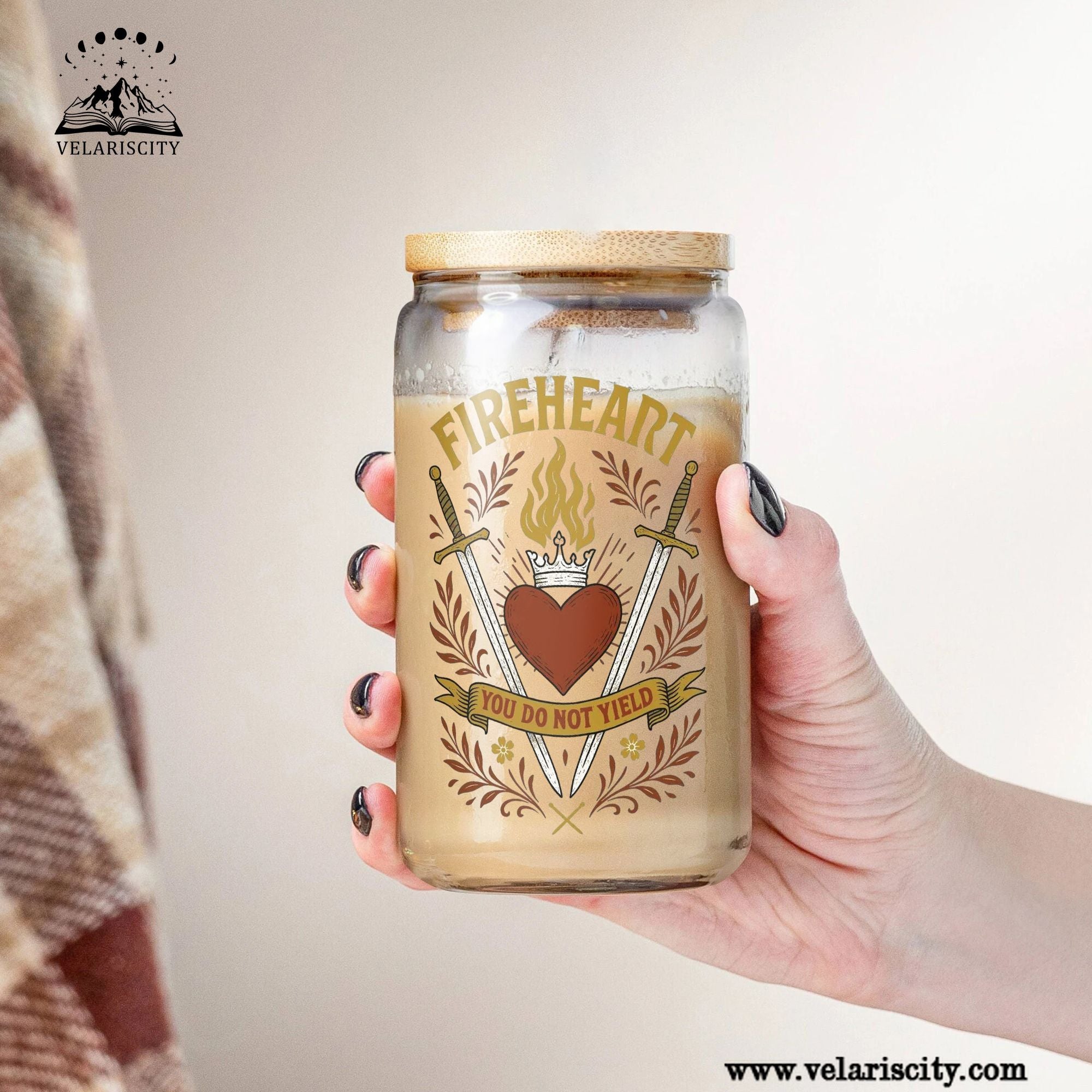 Fireheart You Do Not Yield Glass Can Cup with Straw, Aelin Galathynius Throne of Glass Tumbler, Bookish Fantasy Gift GLVLR40