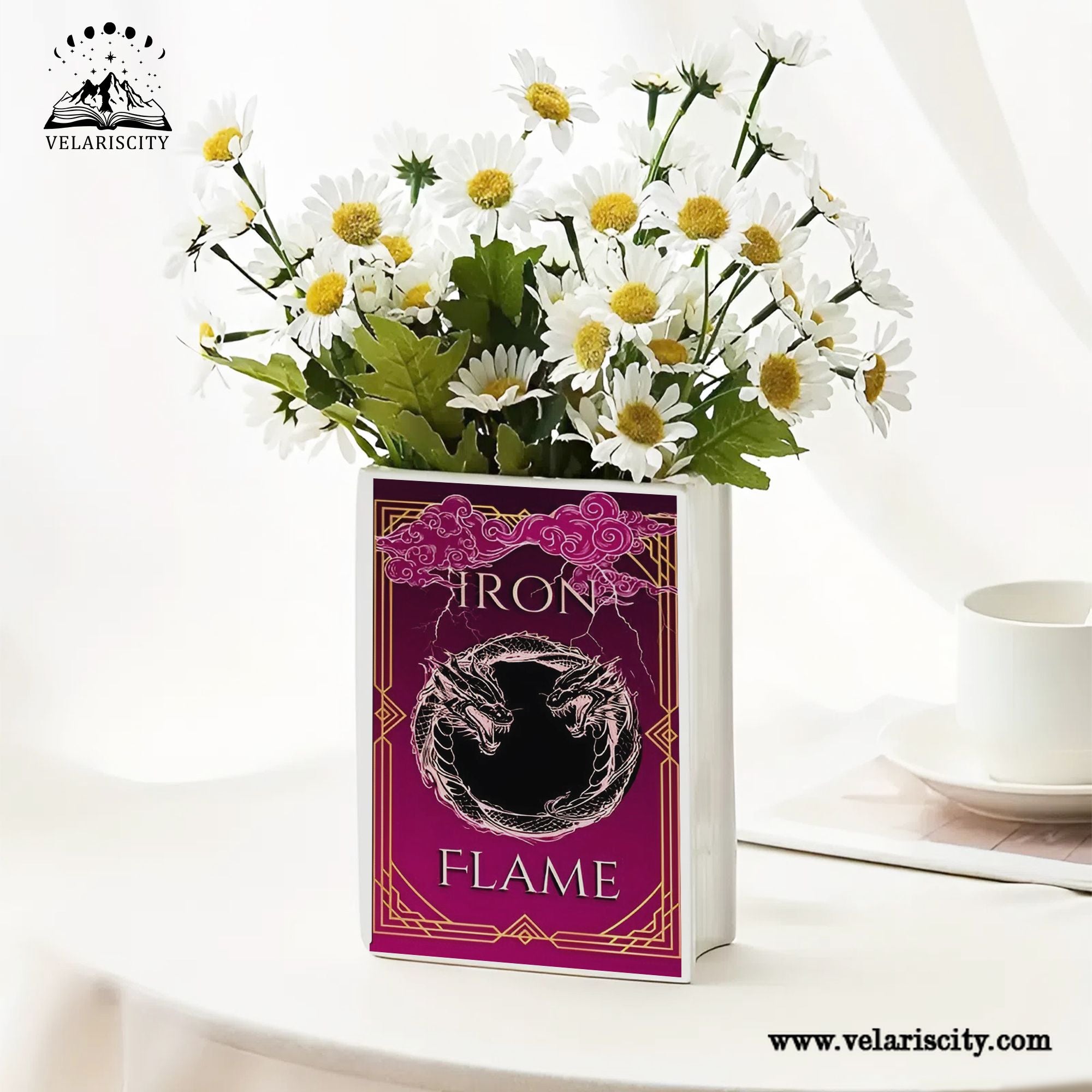 Iron Flame Ceramic Book Vase, Fantasy Dragon Decor, Book Lover Gift, Bookish Shelf Accent, Romantic Fantasy Home Decoration CVVLR40