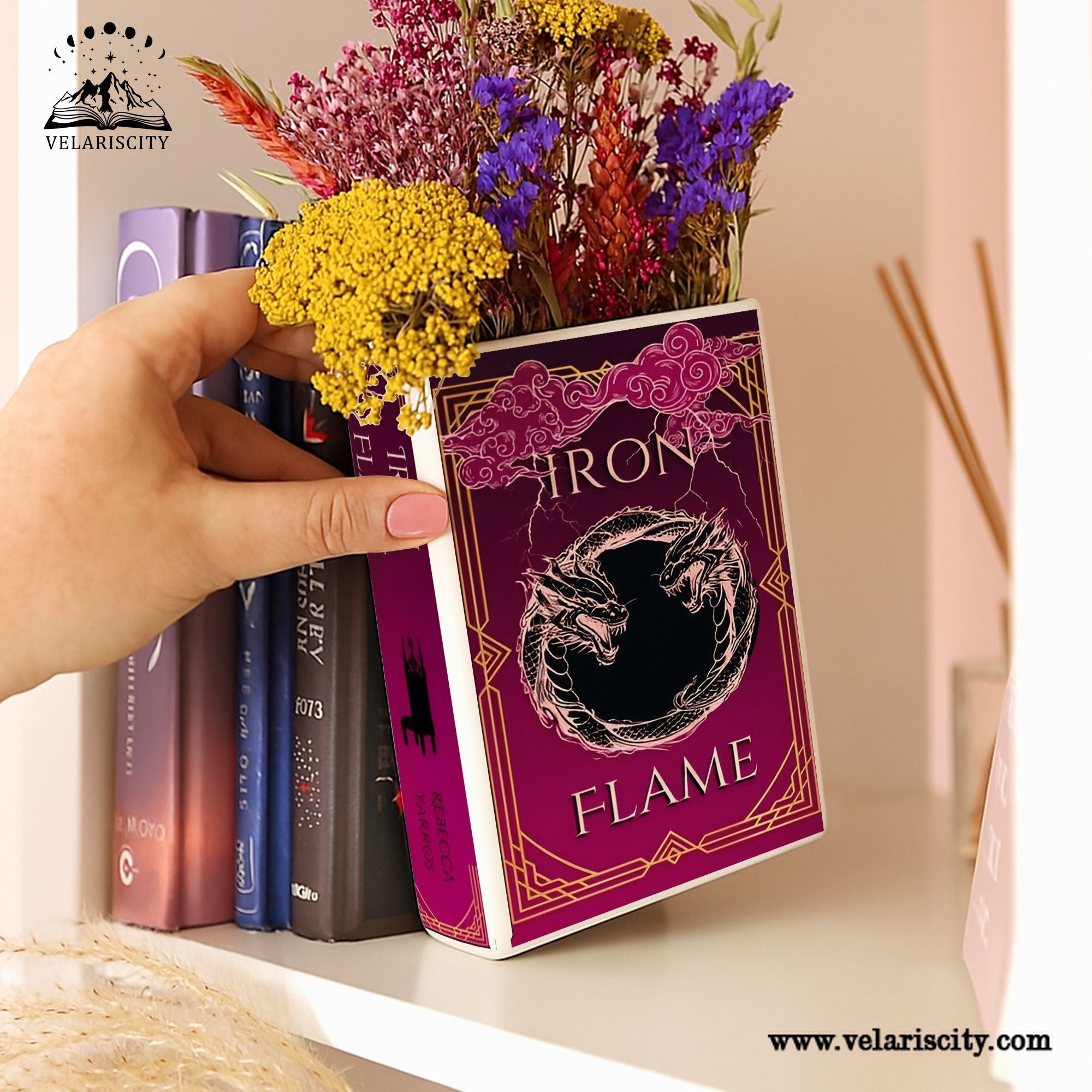 Iron Flame Ceramic Book Vase, Fantasy Dragon Decor, Book Lover Gift, Bookish Shelf Accent, Romantic Fantasy Home Decoration CVVLR40
