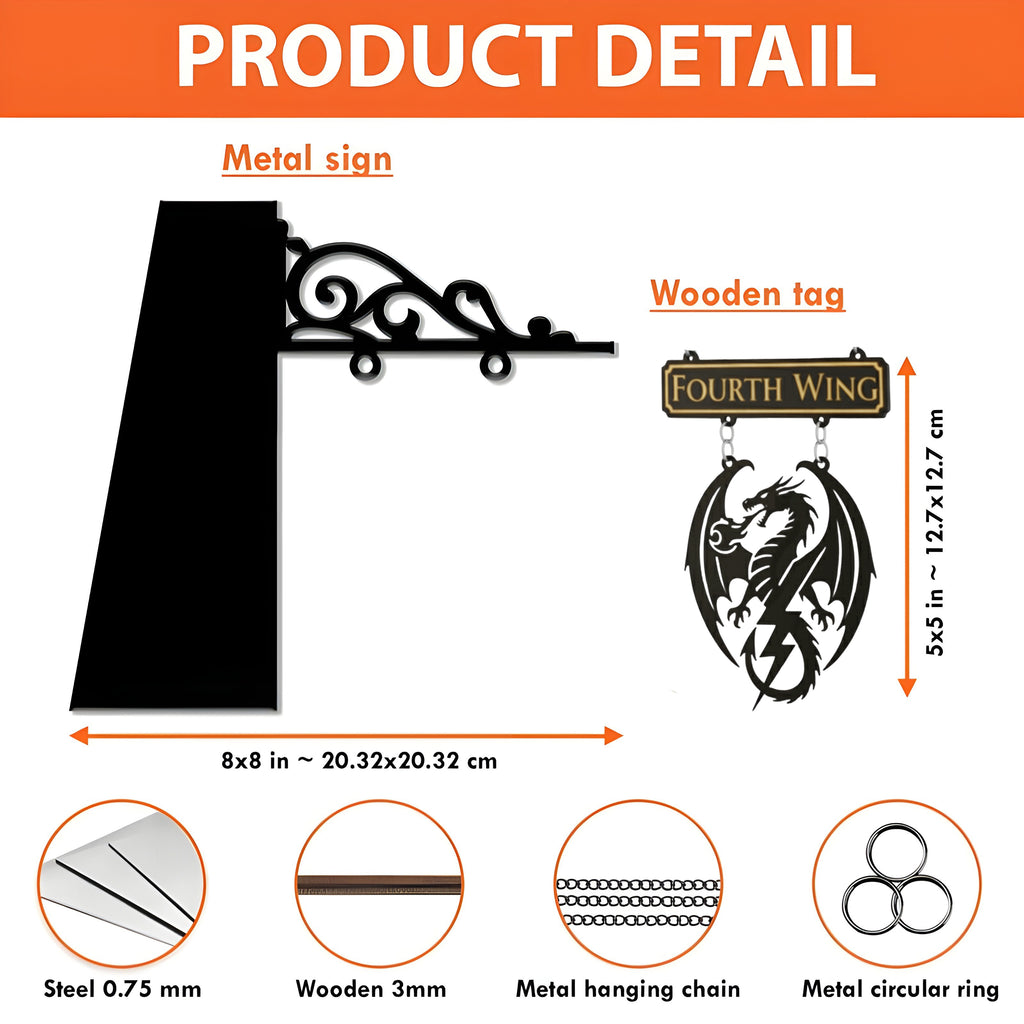 Fourth Wing Book Tavern Sign, Dragon Emblem Wooden Book Tracker, Basgiath Decor, Fantasy Wall Hanging, Gift for Dragon Lovers BSVLR31