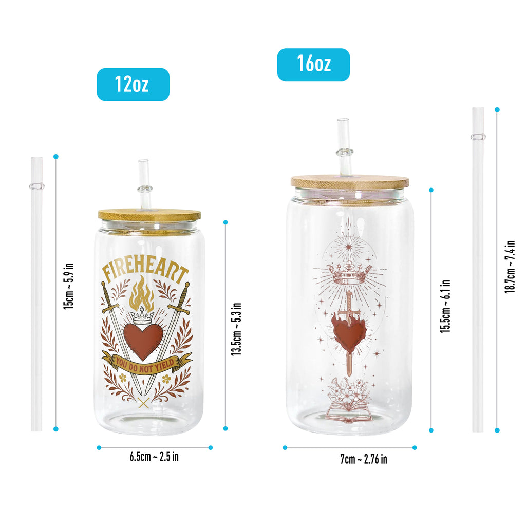 Fireheart You Do Not Yield Glass Can Cup with Straw, Aelin Galathynius Throne of Glass Tumbler, Bookish Fantasy Gift GLVLR40