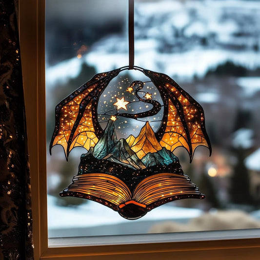 Night Court Bookish Suncatcher, Dragon Wing Stained Glass Window Decor, Starfall ACOTAR Inspired Hanging Ornament, Velaris Fantasy Book Window Art SGVLR10